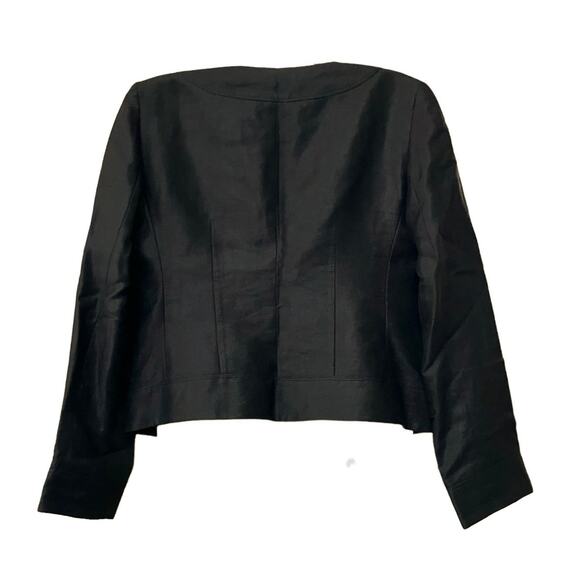 Etcetera Women's Black Designer Linen Blend Lined Blazer Oversized Buttons SZ 10 - Picture 2 of 13
